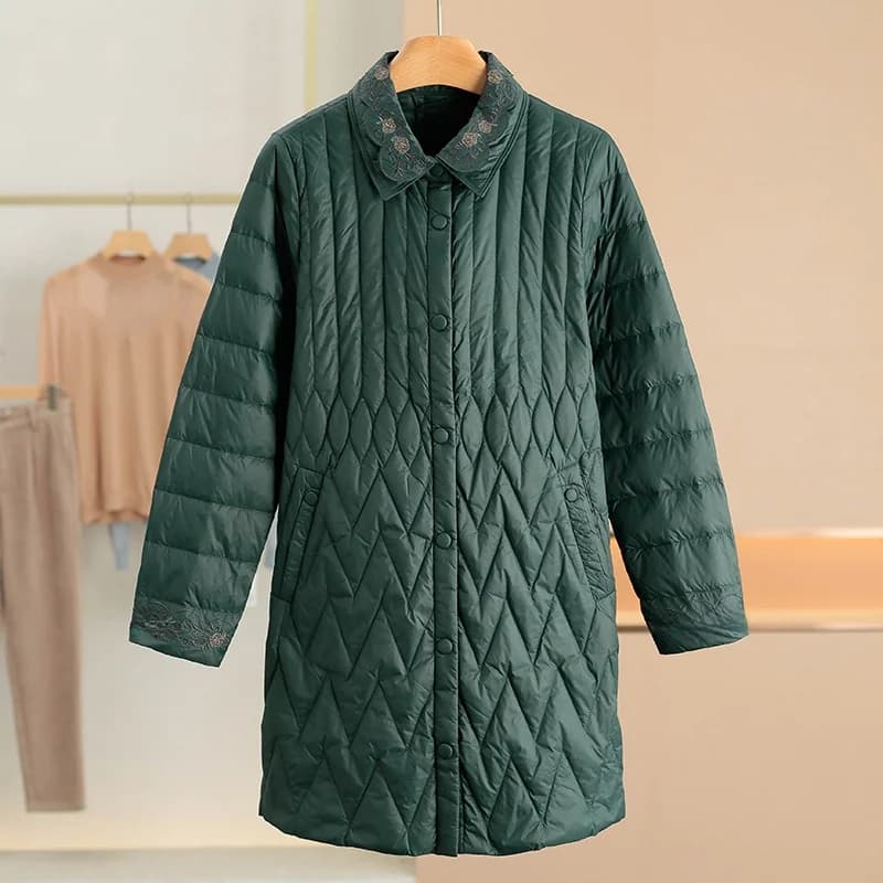 Gilet leggero a doppio strato con colletto ricamato e chiusura a bottone singolo, nuova moda invernale da donna, 90% piumino d'anatra.