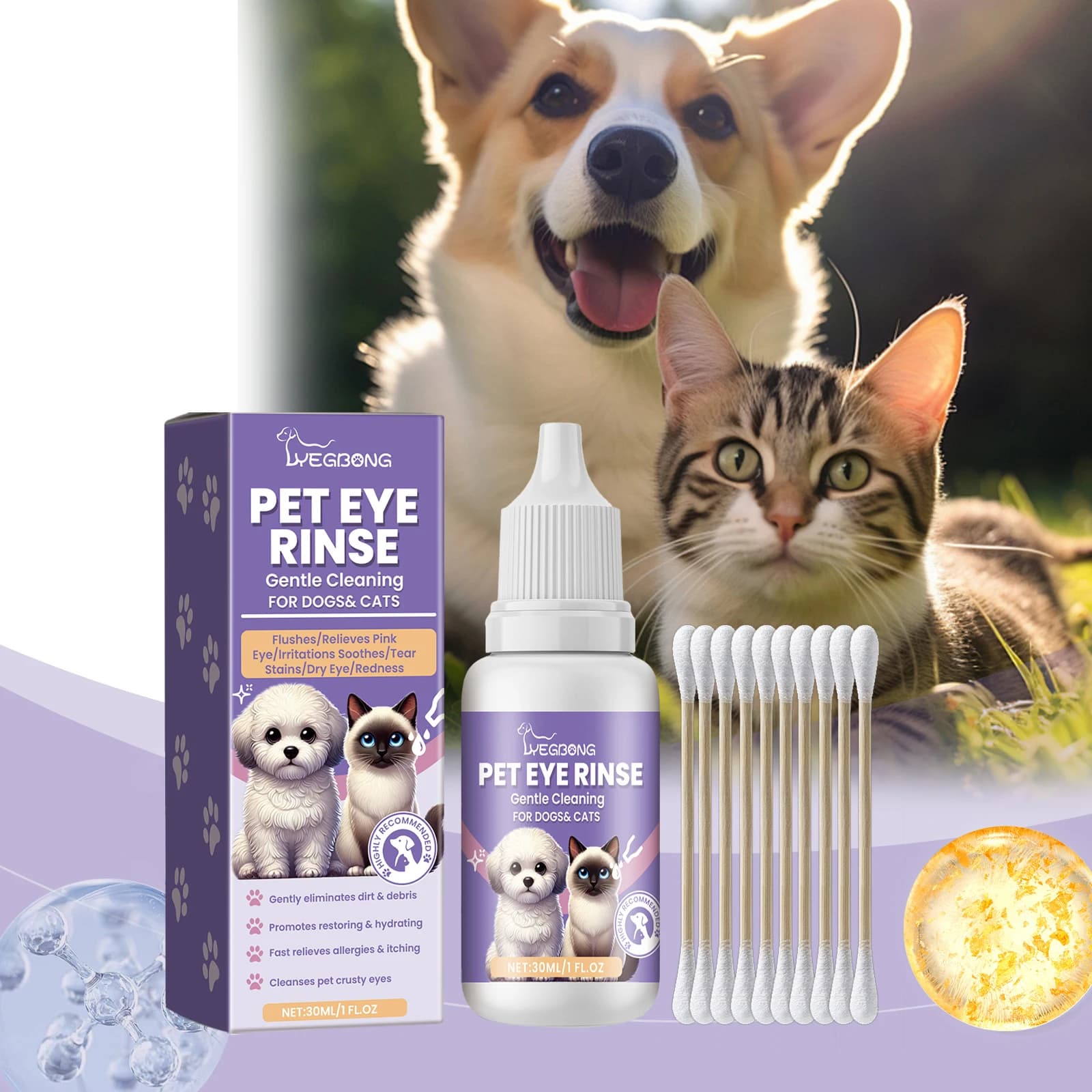Soluzione per il lavaggio degli occhi per animali domestici Pulisci efficacemente le macchie Prevenire l'inconforto degli occhi Riduce gli occhi rossi Mantiene gli occhi Sano il risciacquo degli occhi degli animali domestici