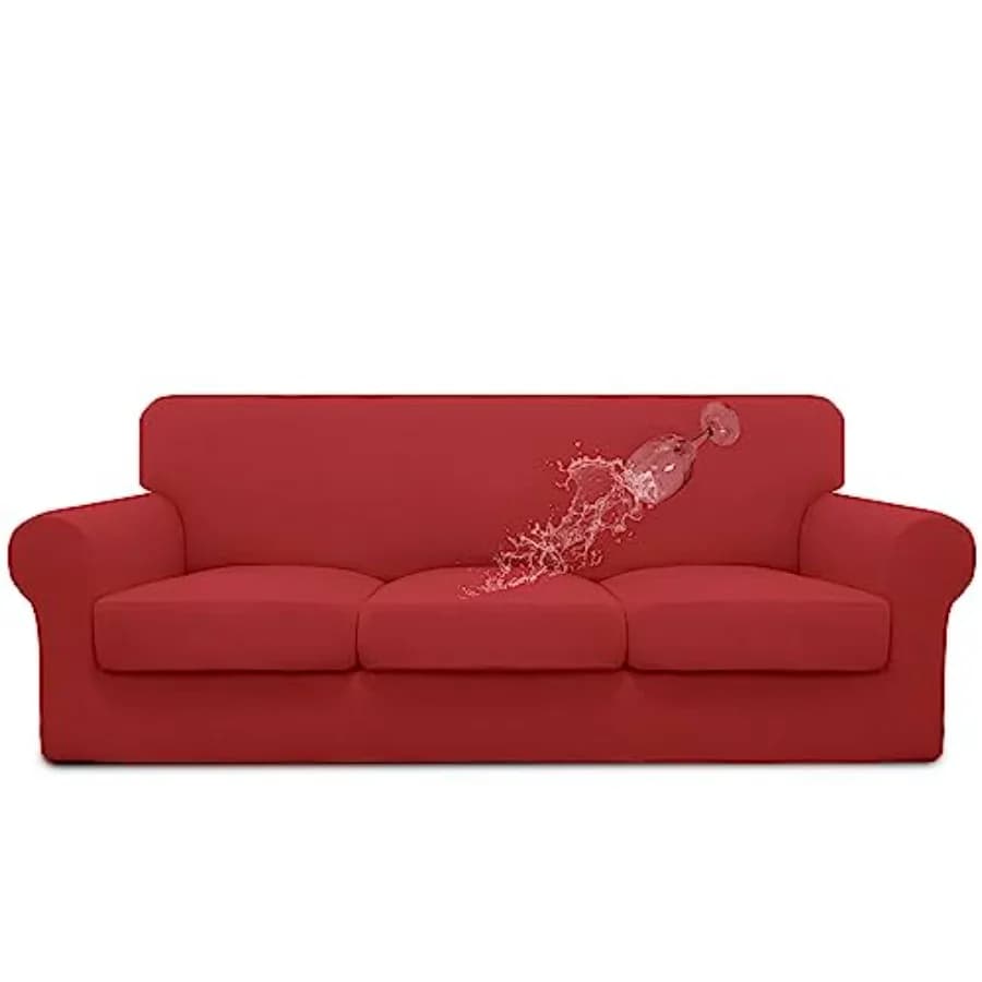 100% Dual Waterproof 4 Pieces Stretch Soft Couch Cover for Dogs Sofa Slipcover for 3 Separate Cushion Couch Leakproof Furniture