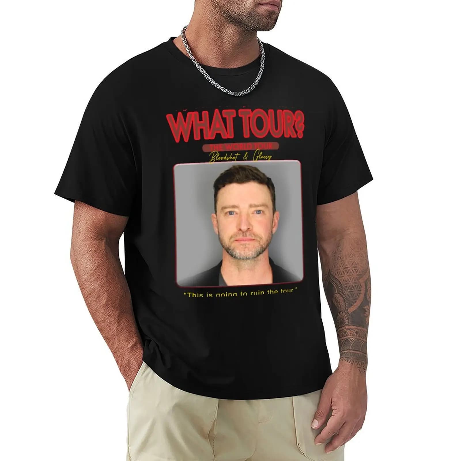 Maglietta Justin Timberlake Mugshot Tour, t-shirt casual con stampa di motivi