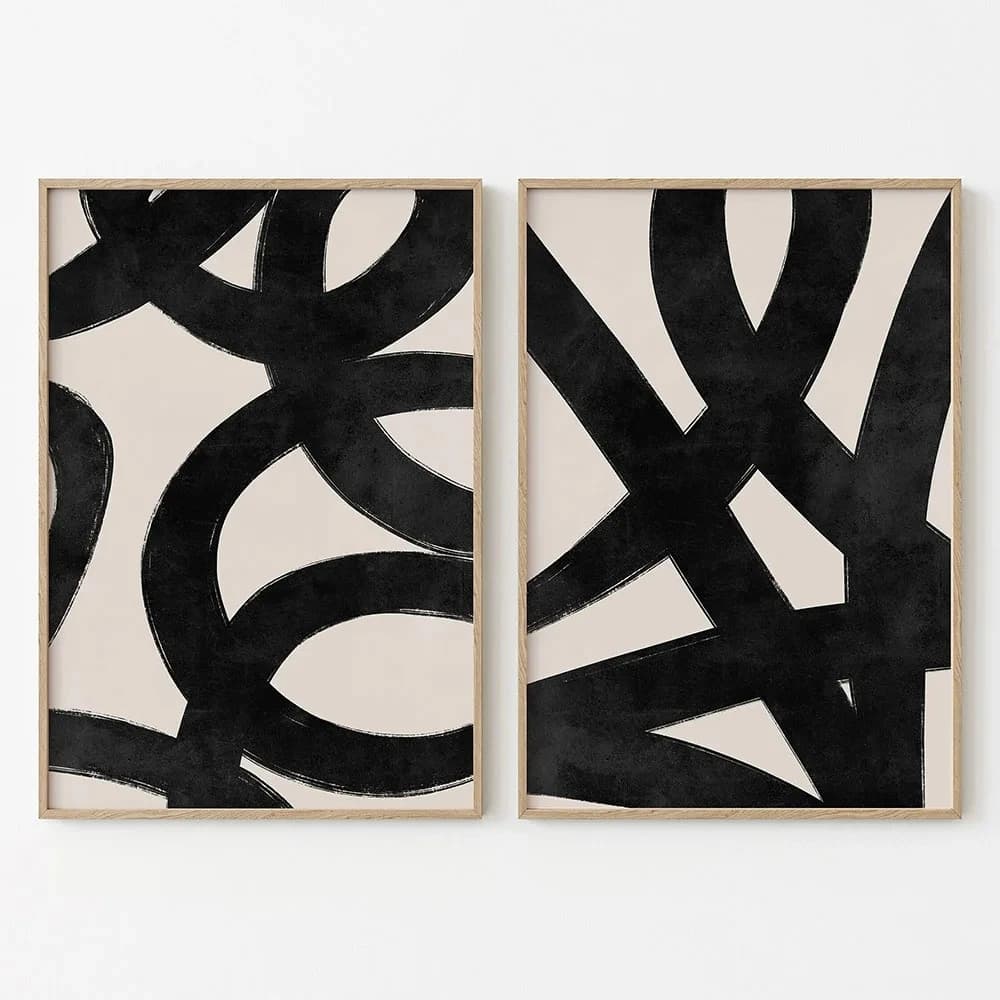 Modern Poster Abstract Art Prints Canvas Painting Beige Black Line Minimal Wall Art Pictures For Living Room Home Decor