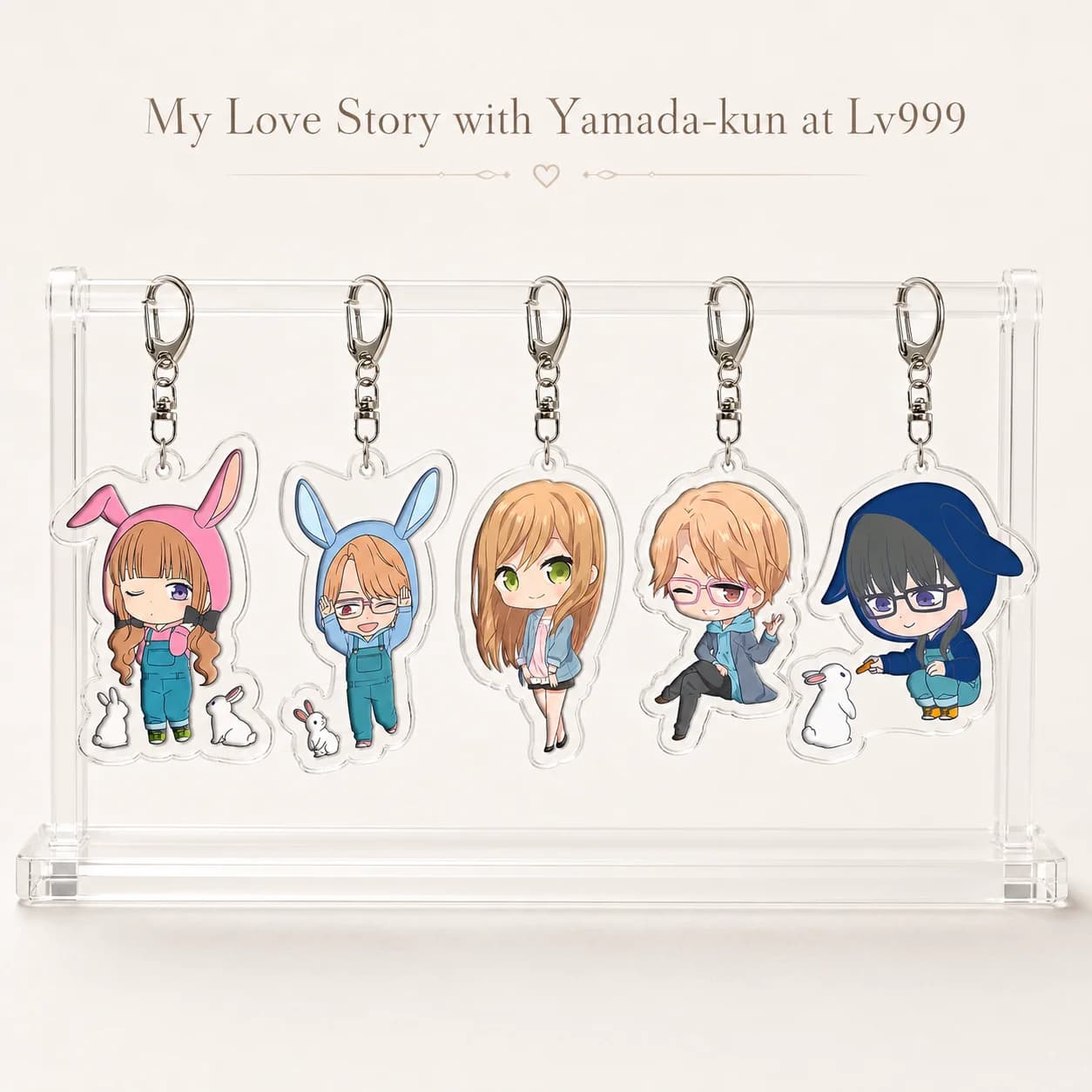 My Love Story With Yamada Kun At Lv999 Bunny Hood Q Version Acrylic Keychain Anime Character Bag Pendant Fan Key Ring Cute
