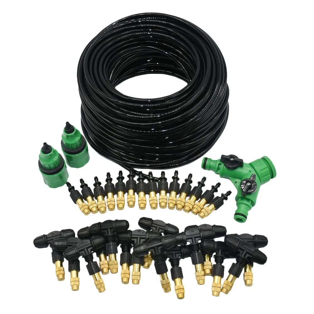 Sistema di raffreddamento a nebulizzazione in ottone per esterni Irrigazione da giardino Irrigazione ugelli atomizzatori in ottone da 1/4 '' T-tubo da 4/7 mm con dado di bloccaggio