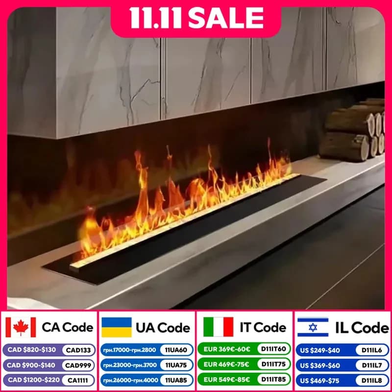 Caminetto Elettrico Smart Home 3D con Umidificatore a Vapore d'Acqua, Fiamma Decorativa a LED, Suono di Legna che si Rompe, per Parete TV