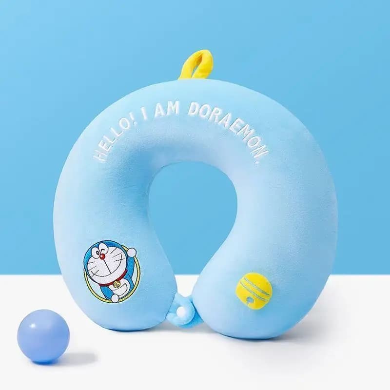 Cuscino a U per il Collo Doraemon, Protezione Cervicale, Cuscino da Viaggio per Aereo e Auto, Portatile