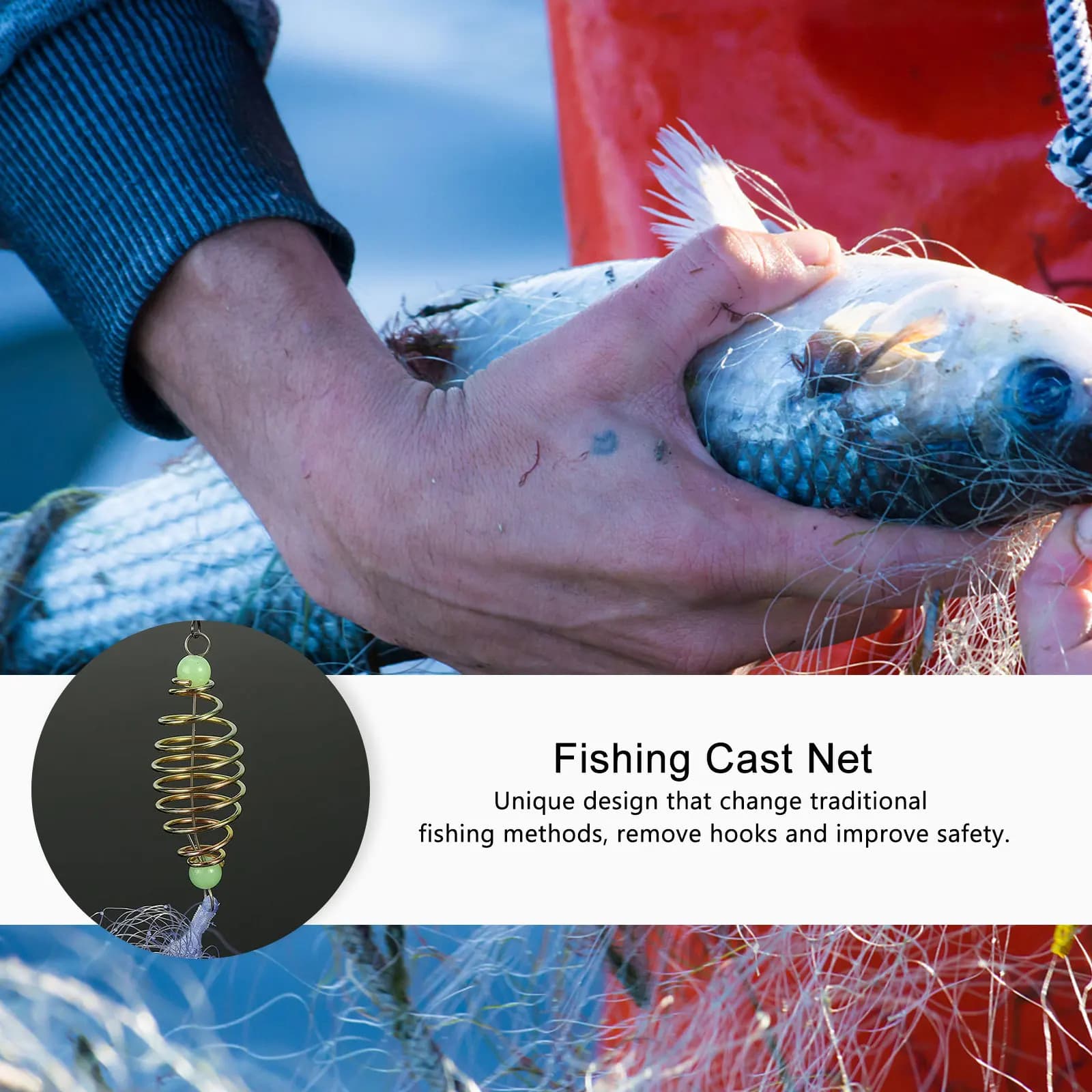 Rete da pesca da 4 pezzi, materiale in nylon resistente, facile da appendere, rete da lancio, trappola per emalharia d'acqua dolce e salata, rete trappola portatile
