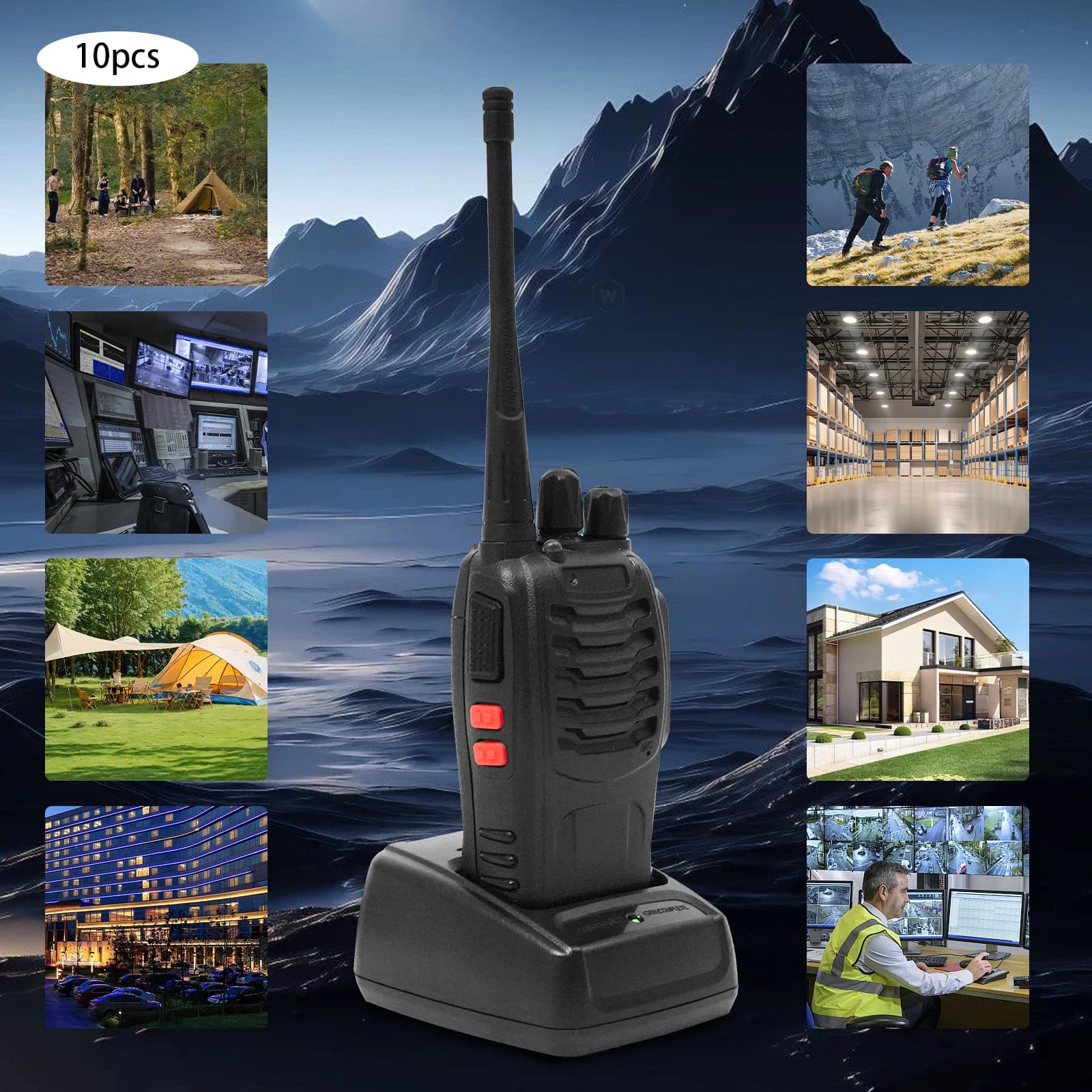 Walkie Talkie wireless da 10 pezzi Walkie Talkie a lungo raggio Radio bidirezionale a 10 canali con cuffie per esterni, costruzioni, Secur