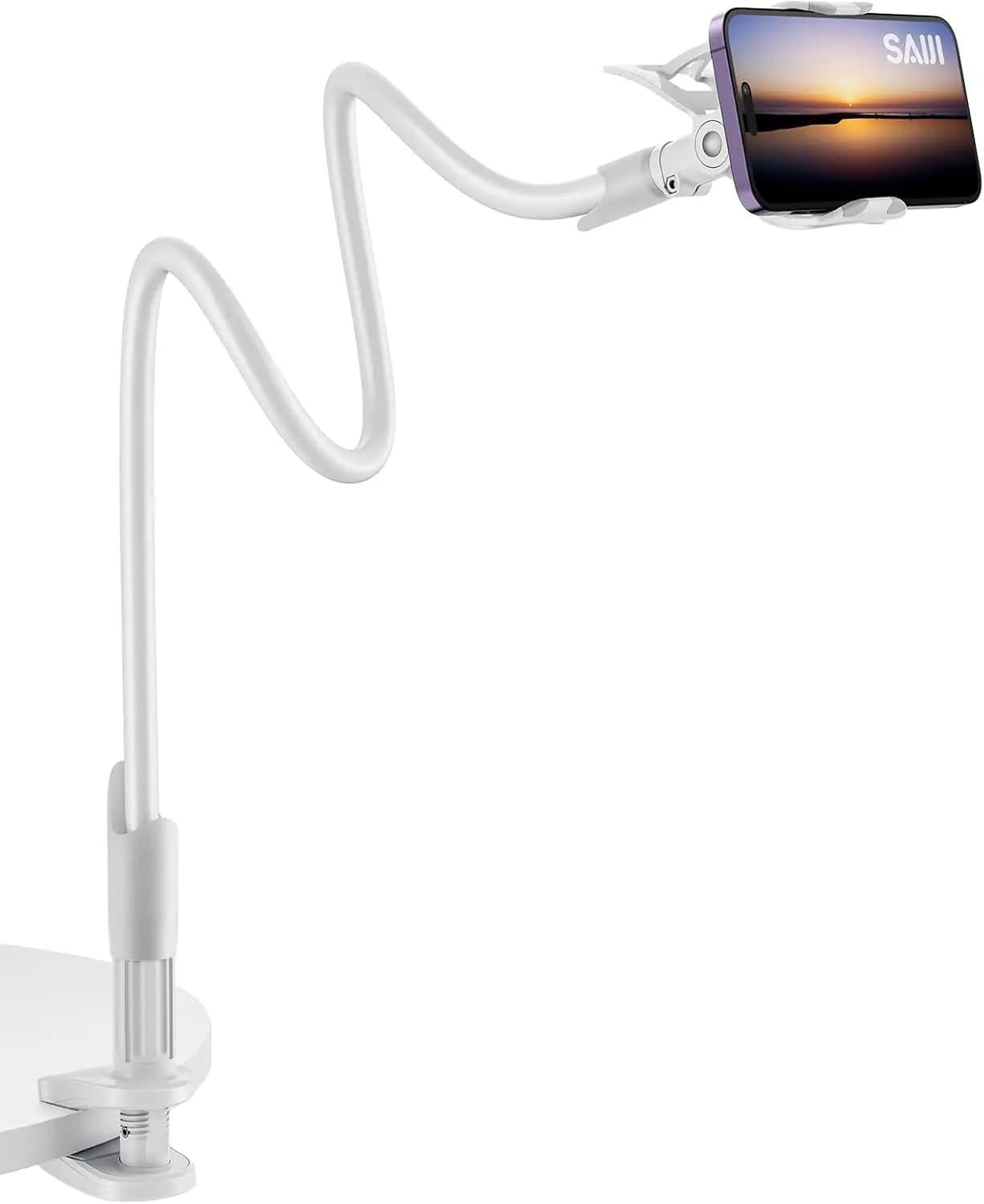 Supporto per Telefono con Braccio Flessibile a Collo d'Oca, Universale per Scrivania, Letto, Ufficio, Cucina, per Dispositivi da 4-7 Pollici