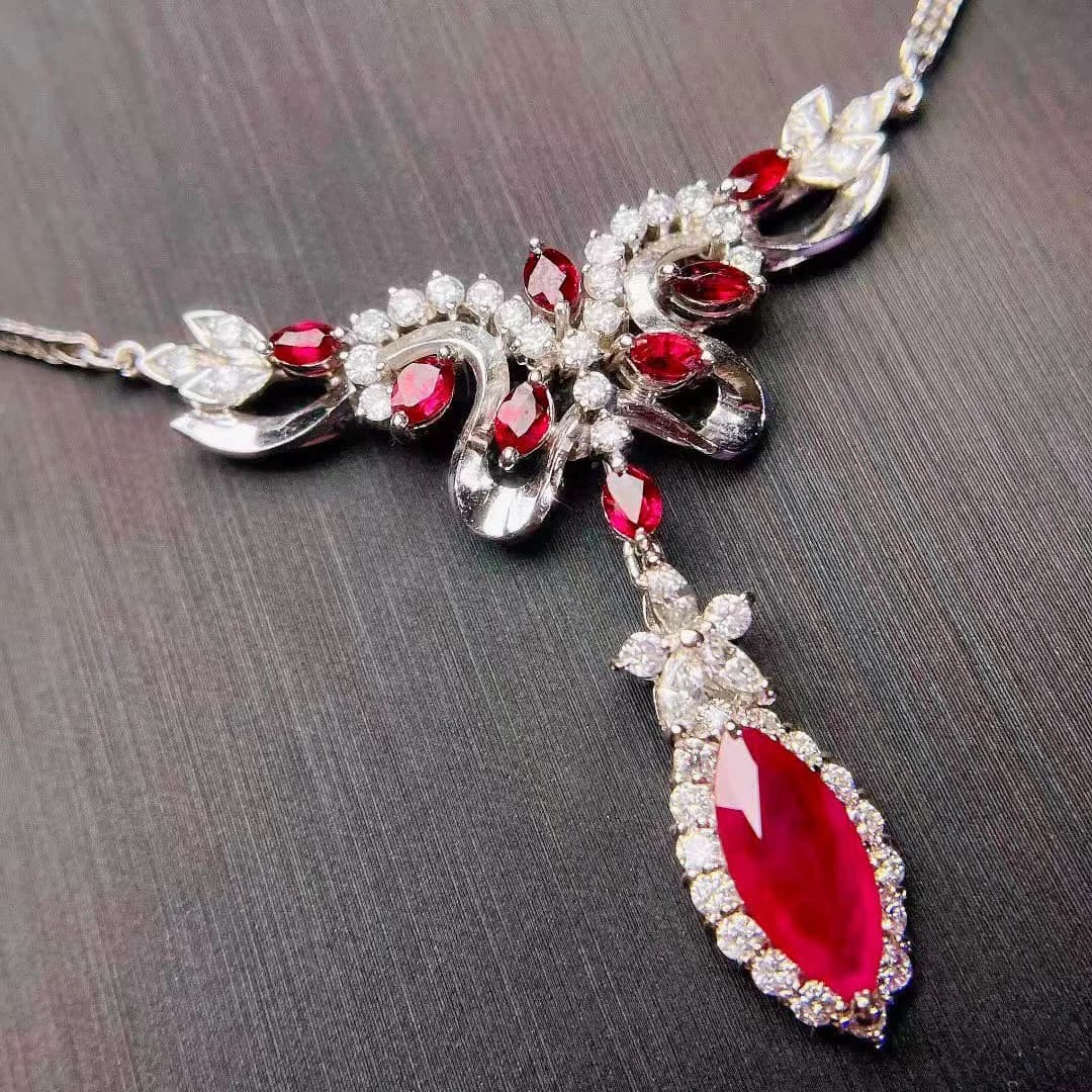 S925 sterling silver necklace new heavy industry light luxury micro-inlaid diamond ruby chain