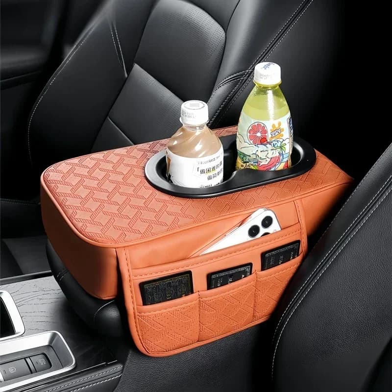Organizer universale per console centrale per auto - Copertura per bracciolo ispessita con 2 tasche laterali e 2 portabicchieri Organizzatore per bracciolo per auto