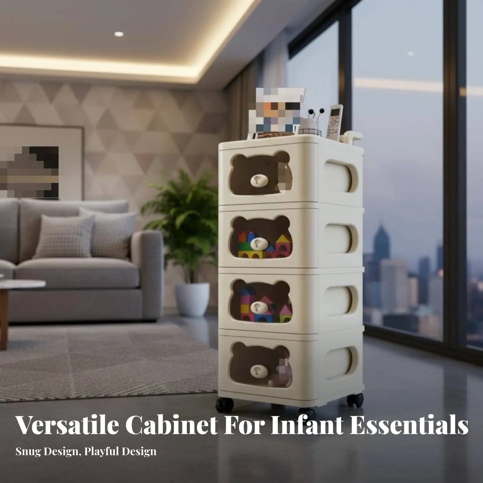 Shopping Cart Organizer for Children's Items, Large Capacity, with Drawers and Wheels, Upper shelf Flat for Bedroom