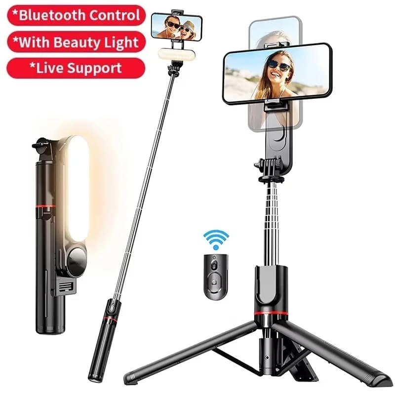 Portable Selfie Stick With Fill Light Foldable Mini Tripod Wireless Bluetooth Remote Shutter For Android Smartphones Video Live