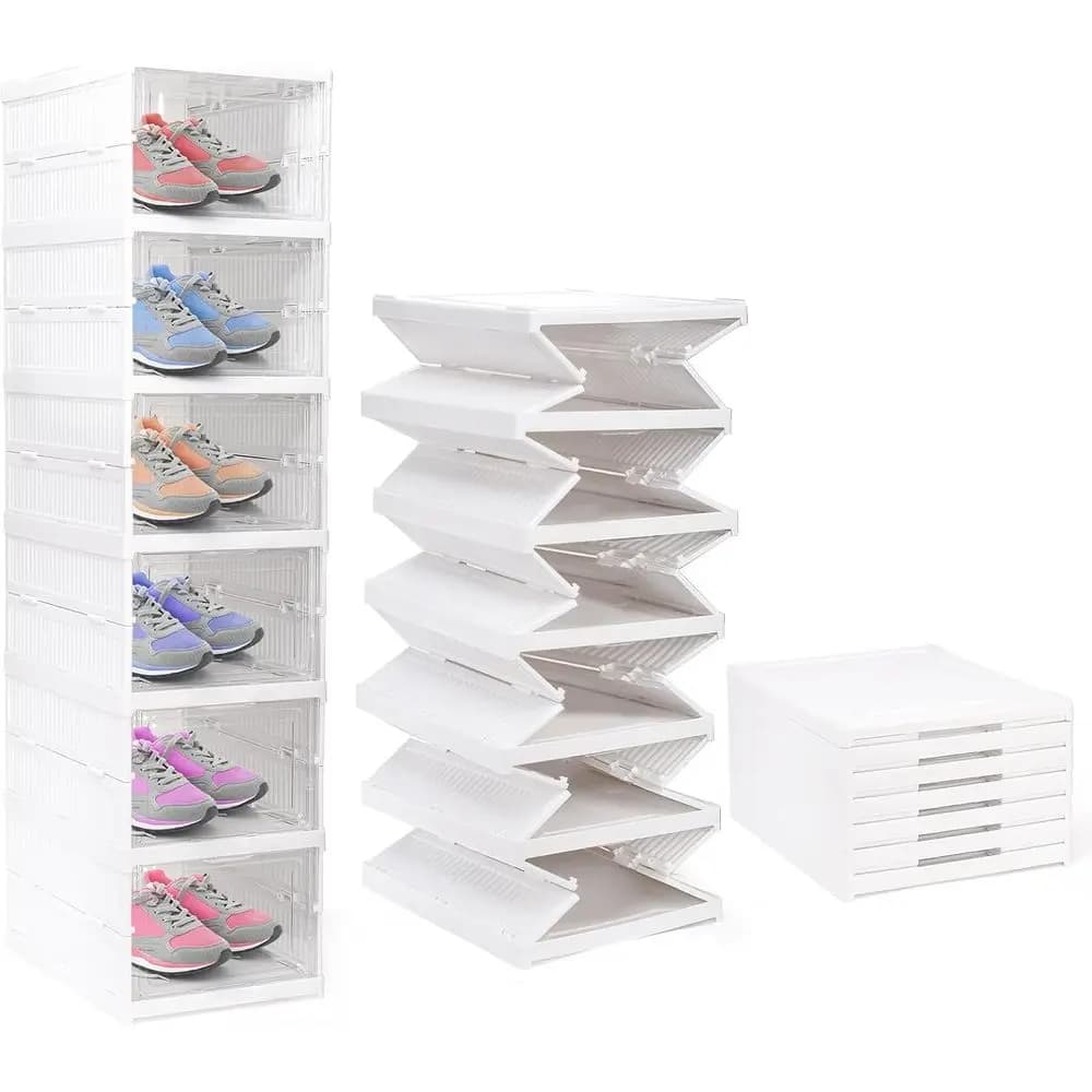 Folding Shoe, 6-level Shoe Organizer, Transparent Plastic Shoe Box Folding With Cover, Stackable Shoes