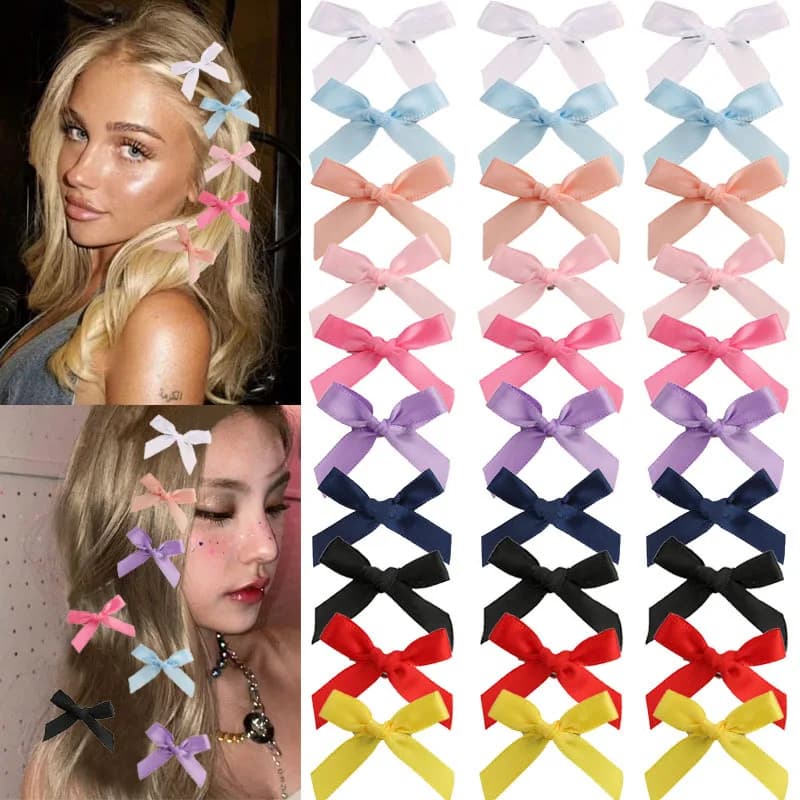 Fermaglio per capelli con mini fiocco dolce dopamina da donna europea Clip a becco d'anatra Nastro stile balletto Fermaglio per capelli piccolo Accessorio per capelli intrecciato
