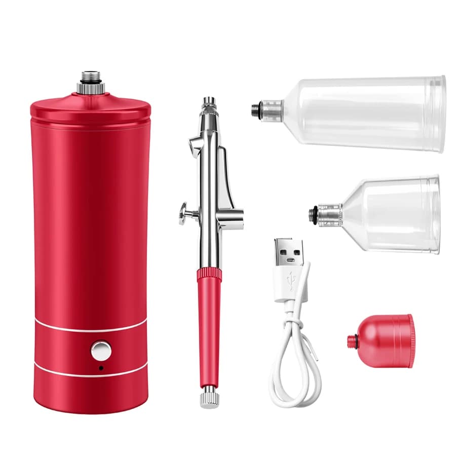 Aerograph kit with compressor, portable aerograph with 0.3 mm tip, rechargeable aerograph for painting, nail art, coloring of models