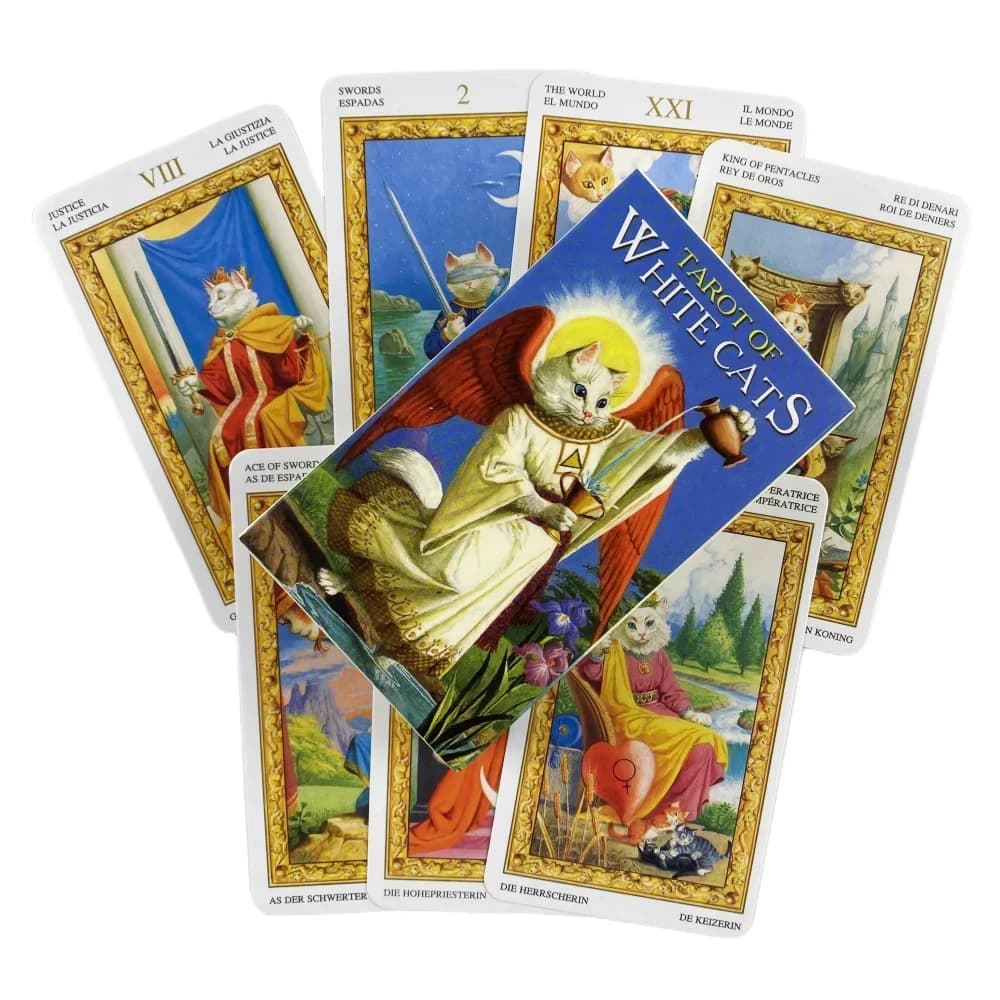 Tarocchi dei Gatti Bianchi: Mazzo da 78 Carte, Edizione Inglese per Divinazione, Gioco da Tavolo