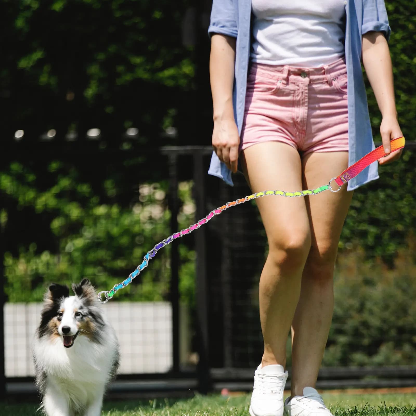 Guinzaglio Leggero e Portatile per Cani, Catena di Trazione Resistente all'Usura per Passeggiate, Corsa ed Escursioni, Robusta Catena per Cuccioli e Cani Domestici
