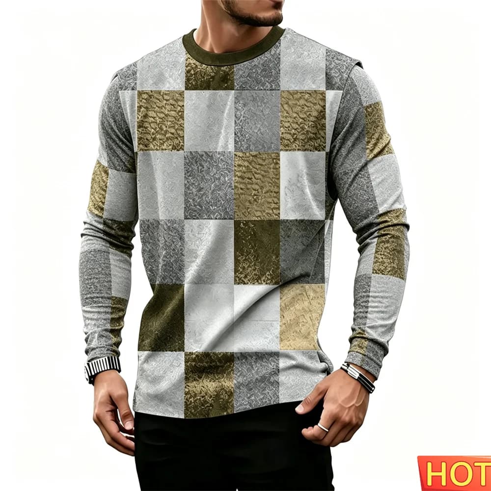 Autumn Winter Retro Texture Men's Long Sleeved T-shirt Casual Cotton T-shirt High quality Men's Fashion T-shirt Men y2k clothing