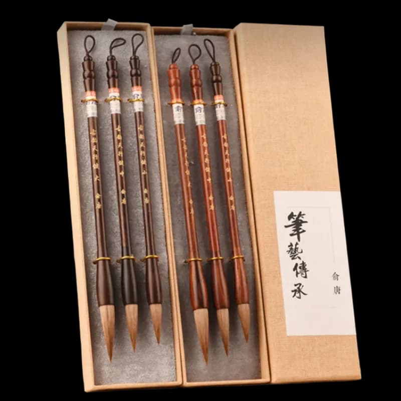 Wolf Hair Brush Pen Set Chinese Painting Weasel Hair Brush Set Rosewood Penholder Calligraphy Brushes High Grade Tinta China