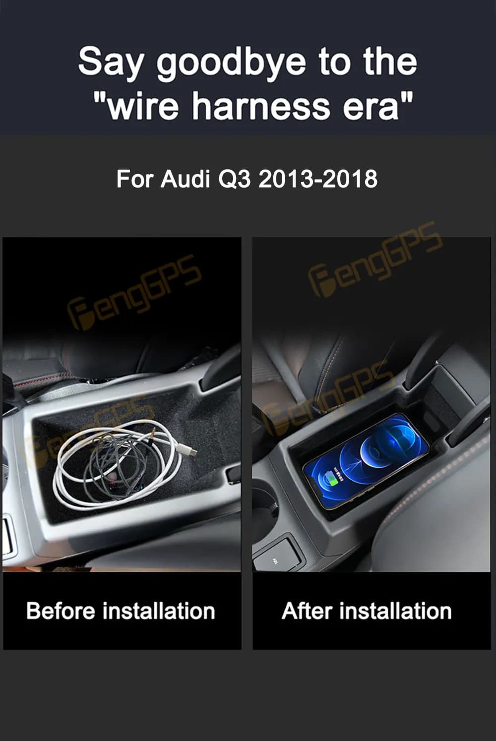 2Din 15W QI Caricatore Wireless per Auto Console Centrale Supporto di Ricarica Veloce Del Telefono Per Audi Q3 2013-2018 Box Bracciolo Accessori HUAWEI