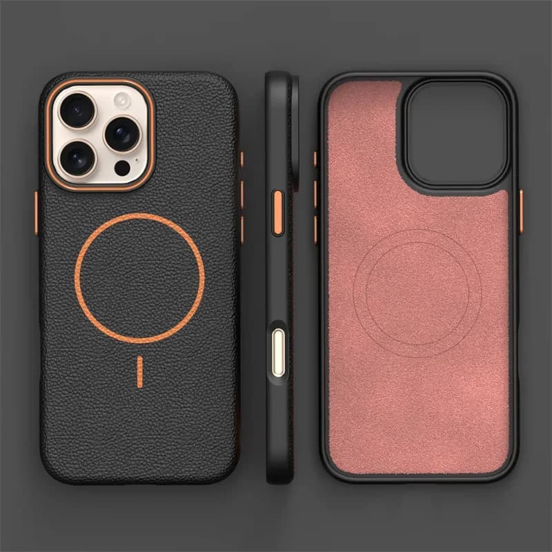 Per custodia per telefono MagSafe per iPhone 16 Pro Max 15 14 13 12 Cover di ricarica wireless ultra sottile con fotocamera Proteggi texture Lichee