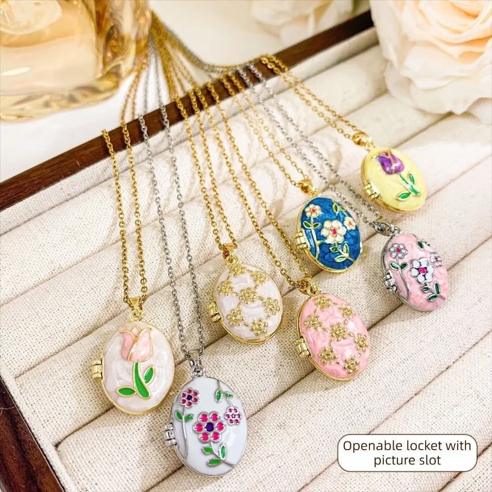 Collana con Ciondolo Portafoto in Acciaio al Titanio, Decorazione in Zircone Resistente allo Sbiadimento, Medaglione Apribile per Foto