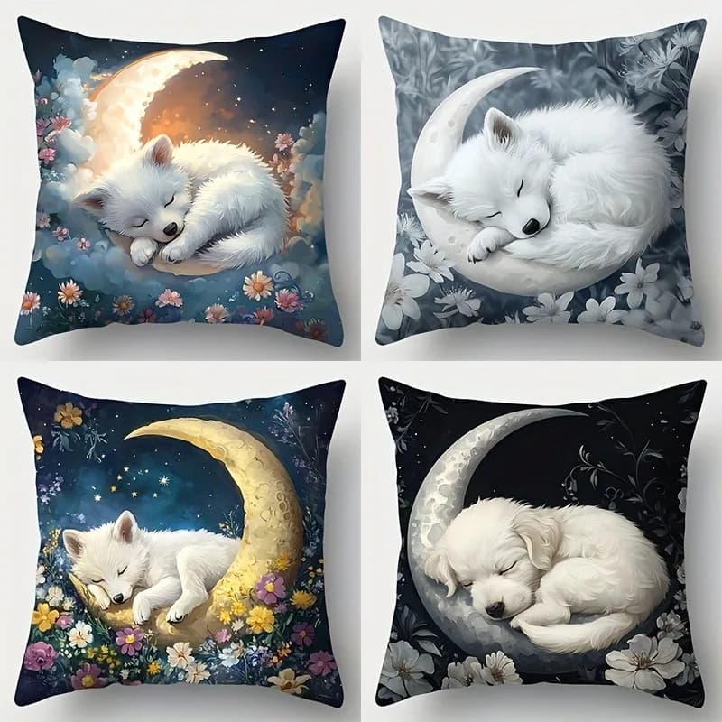 Federa per cuscino Sleepy Puppy & Moonlit Floral, fodera per cuscino del divano del soggiorno, morbida e confortevole, decorazione per la camera da letto