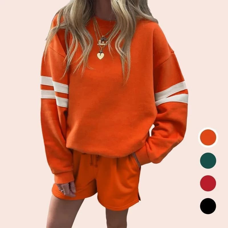 Women's Varsity Striped SVE Drop Shoulder Sweatshirt Comfortable Casual Style Spring Fashion Ladies' Hoodie without Hat
