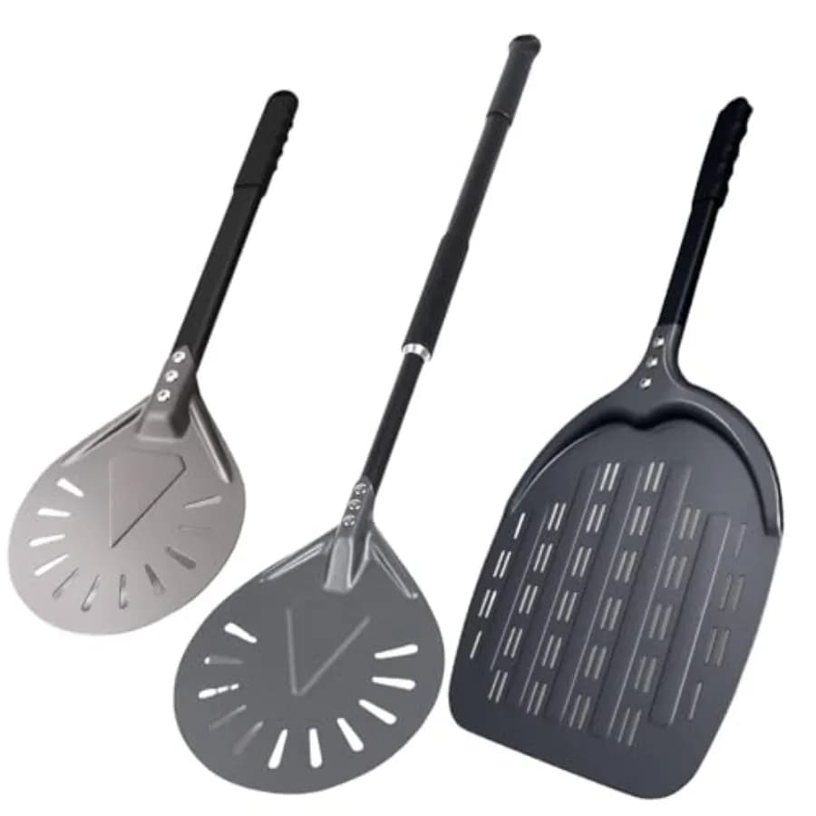 Set di Palette per Pizza Perforate da 12 Pollici + 7 Pollici - Pala Gira Pizza Perforata in Alluminio da 9 Pollici con Spatola per Pizza da 33 Pollici