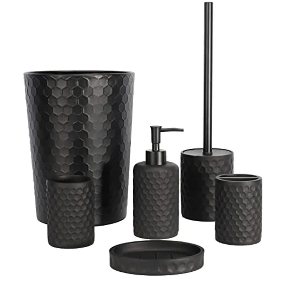 Set di Accessori per il Bagno - Set di 6 Pezzi con Cestino, Portaspazzolino, Bicchiere per Spazzolino, Dispenser Sapone