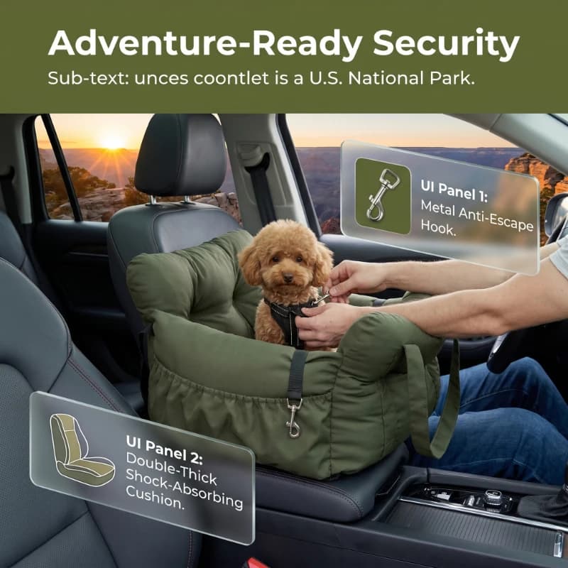Seggiolino Auto per Cani di Piccola Taglia, Lavabile, Antiscivolo, con Cintura di Sicurezza e Cinghie di Fissaggio per la Massima Sicurezza