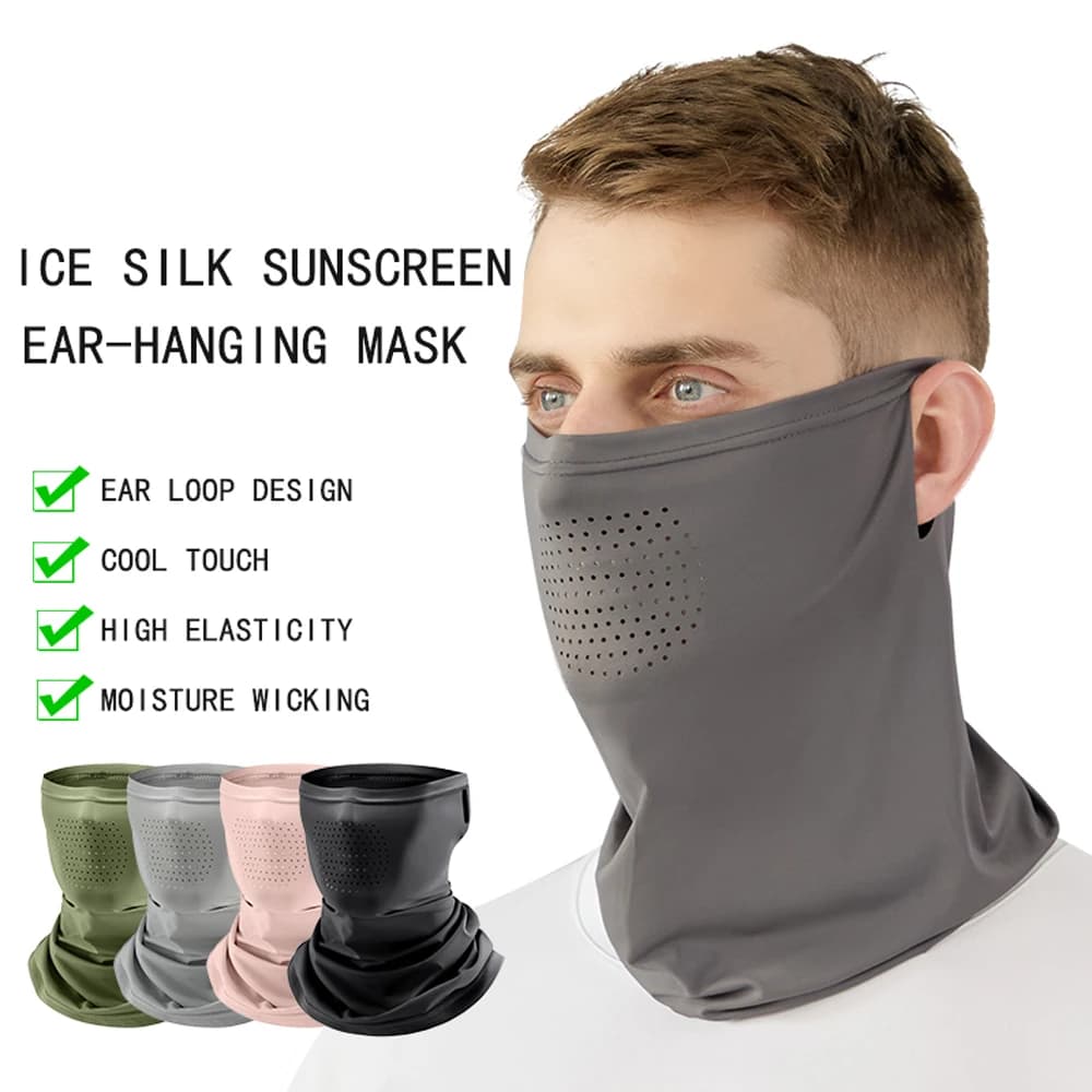 Maschera per protezione solare per sport all'aria aperta ciclismo sciarpa di seta di ghiaccio moto asciugamano per maschera per il viso appeso all'orecchio fresco e traspirante
