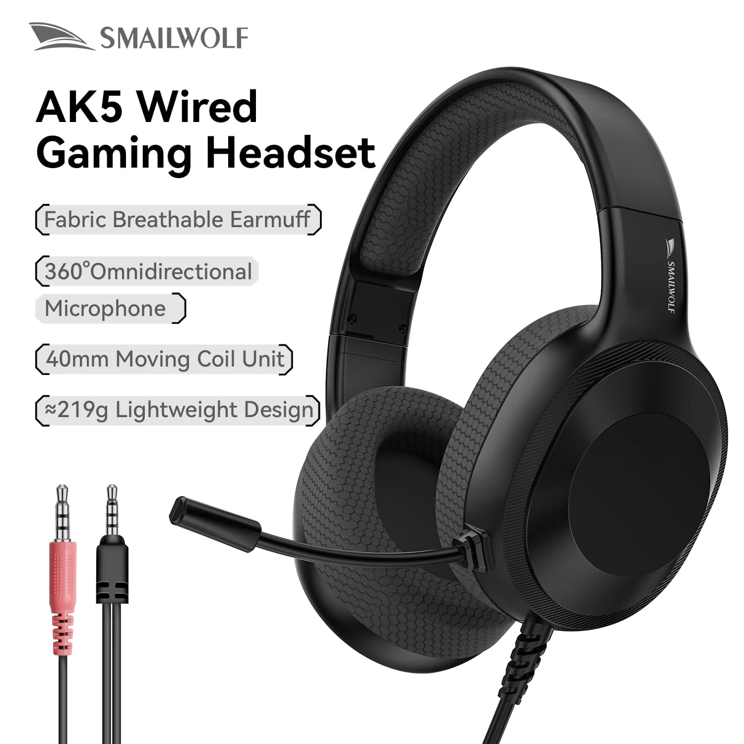 SMAILWOLF headphones Wired Gaming Headset with 360° Bendable Omnidirectional Mic for PS5 PC Gaming Headphones and microphone