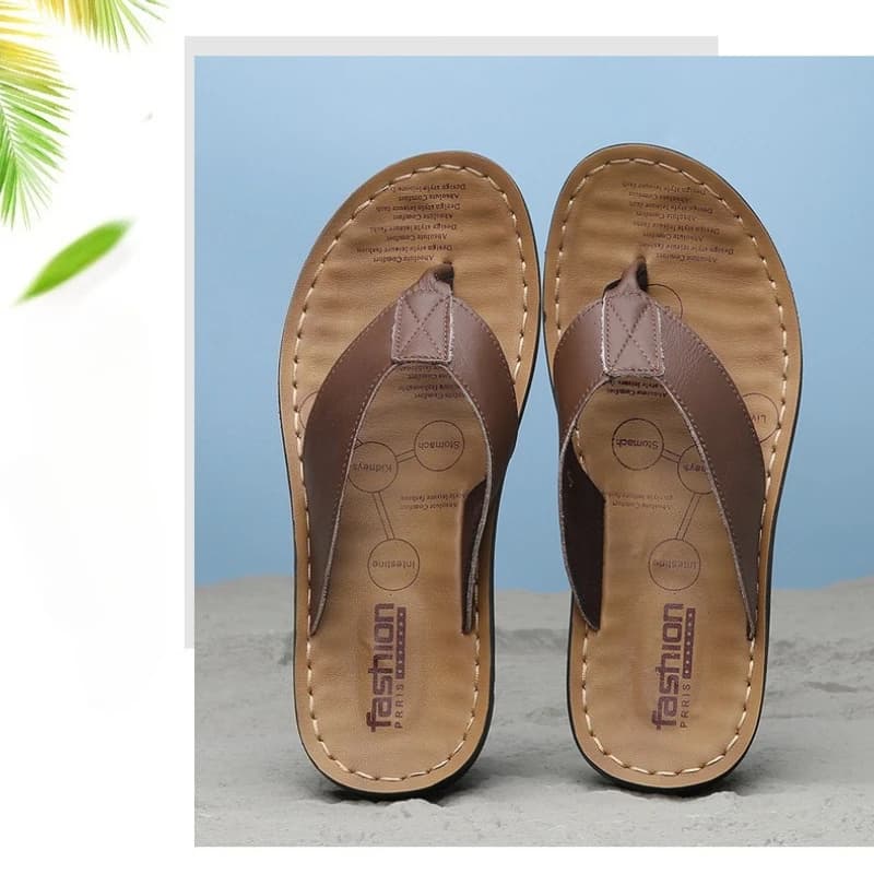 Sandali infradito da uomo in pelle 2026, ciabatte piatte casual da spiaggia per esterni, di tendenza, antiscivolo, con clip per le dita, taglie grandi