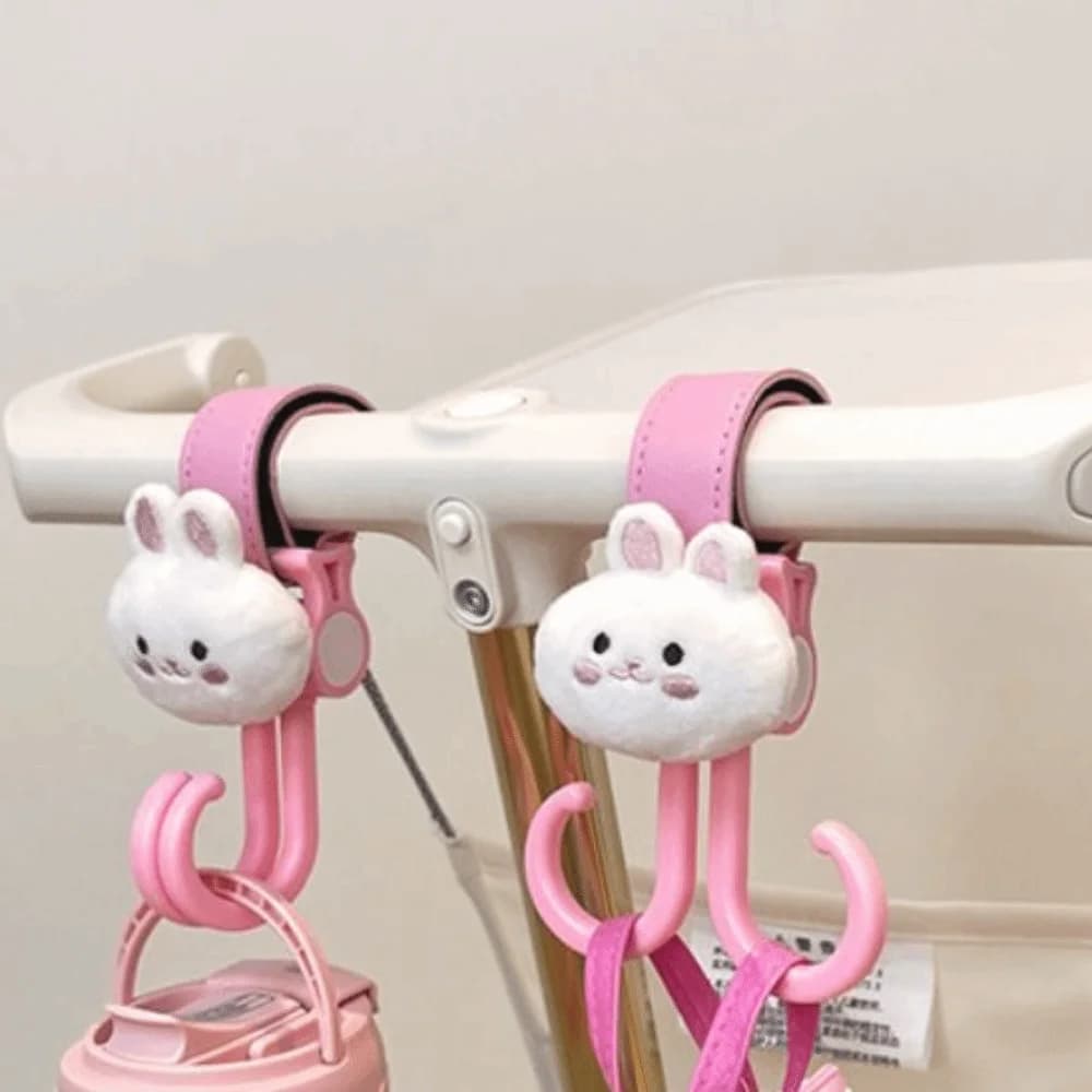 Ganci per passeggino a forma di orsetto, doppi ganci a forma di coniglio, accessori per passeggino, accessori per passeggino a cartone animato, accessori per bicicletta