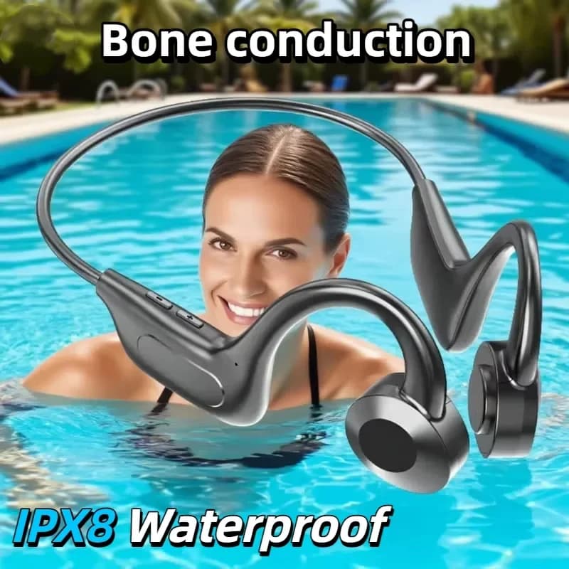 Nuove Cuffie a Conduzione Ossea per Nuoto, Bluetooth 5.4, Impermeabili IPX8, Non In-Ear, Wireless, con Slot per Scheda, per Sport