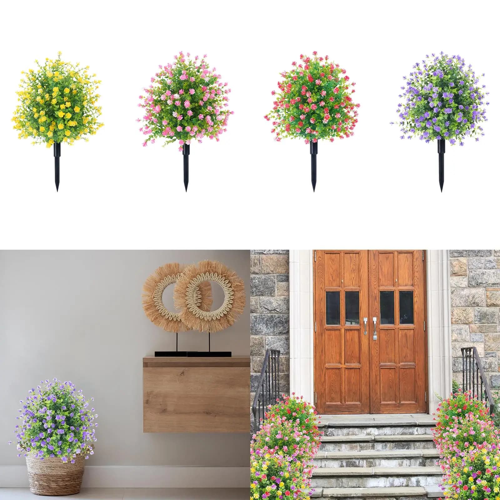 Albero topiario artificiale con fiori, piante artificiali, per uso esterno, con