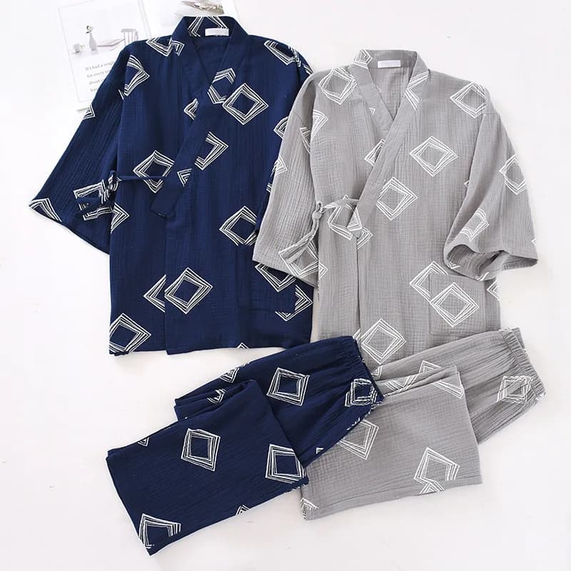 Stile giapponese Kimono Cardigan pantaloni pigiama di cotone Set uomo accappatoi Yukata top abiti abito pantaloni Sleepwear Suit Homewear