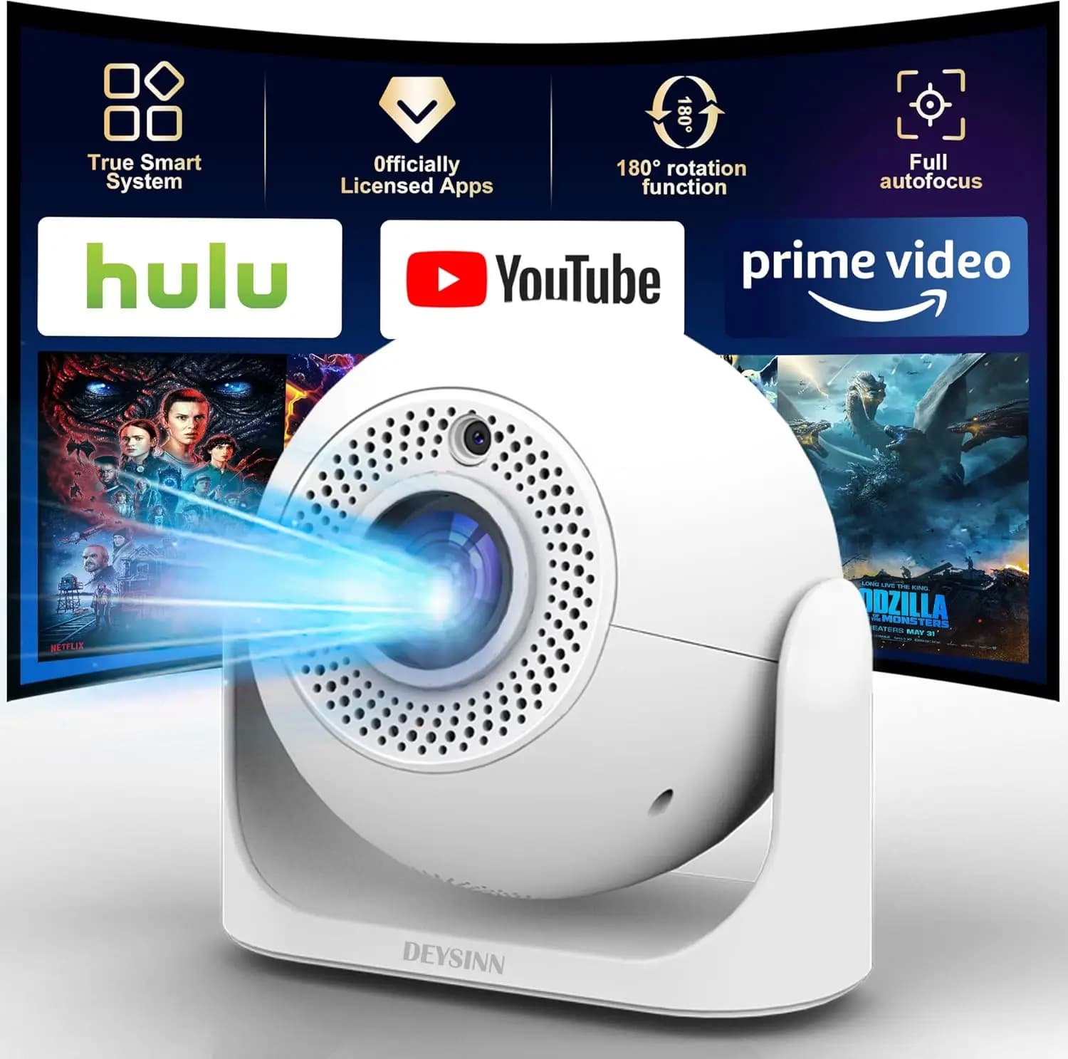 Mini Proiettore Smart con WiFi e Bluetooth, Supporto 4K, Autofocus, Portatile per Home Theater
