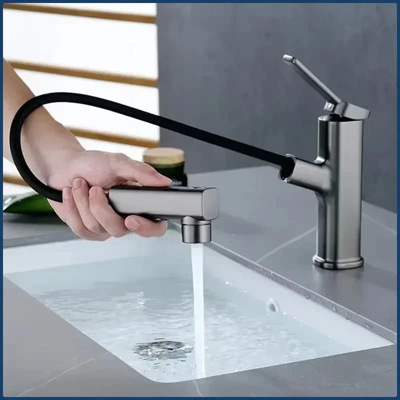 Rubinetto per lavabo in ottone caldo freddo con spruzzatore a flusso a 3 funzioni per bagno Rubinetto miscelatore per lavabo estraibile con maniglia singola e doppio foro