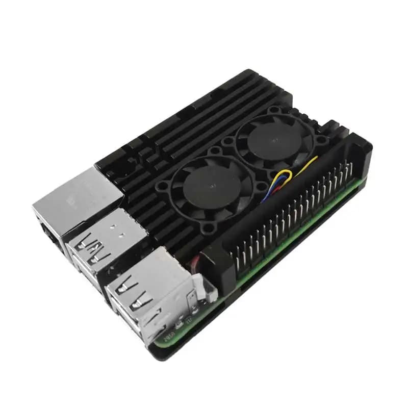 Raspberry Pi 5 aluminum metal housing with double cooling fans