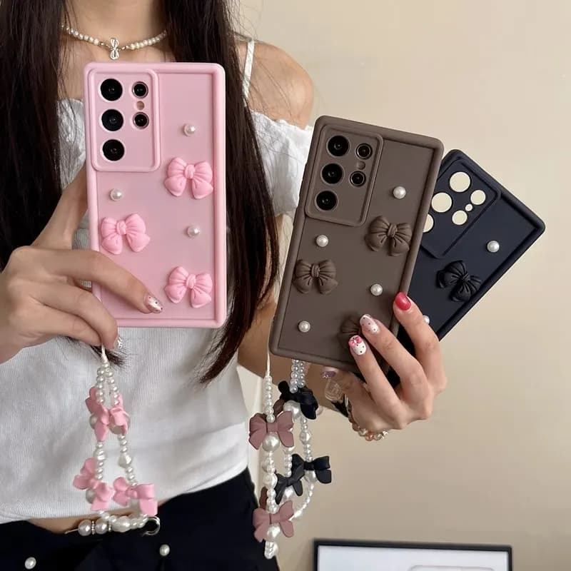 Papillon Perla Catena Corda Cassa Del Telefono Per Samsung Galaxy S25 Bordo S24 FE S23 S22 S21 FE S20 S25 FE Ultra Plus A07 A17 M36 5G Copertura
