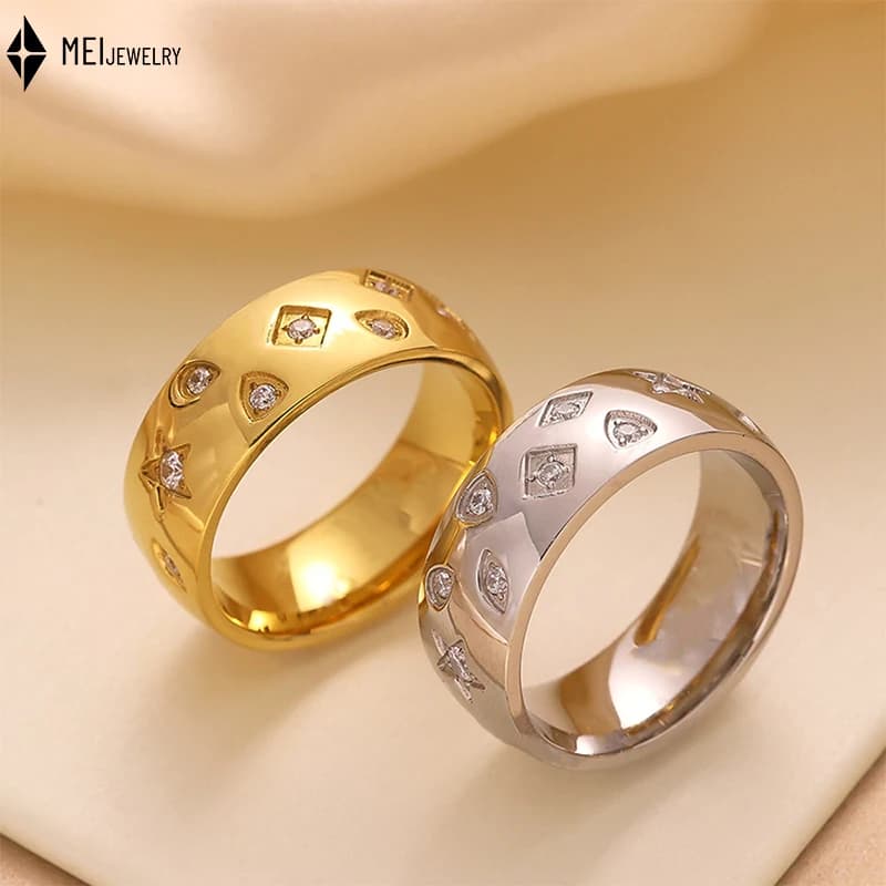 Anello di gioielli in acciaio inossidabile con zirconi cubici francesi di lusso leggero di fascia alta Ins