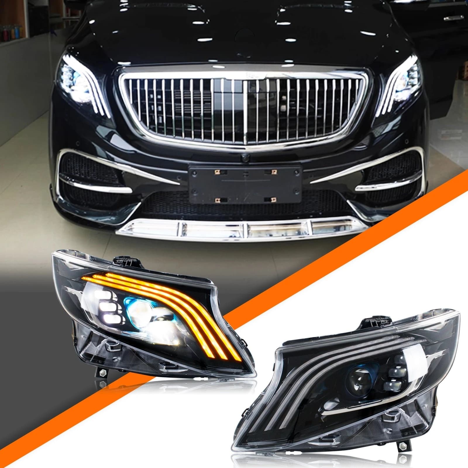 Fari a LED per Mercedes Benz Classe V Vito W447 Metris 2016-2022 Proiettore DRL Indicatori di direzione sequenziali Gruppo lampade anteriori