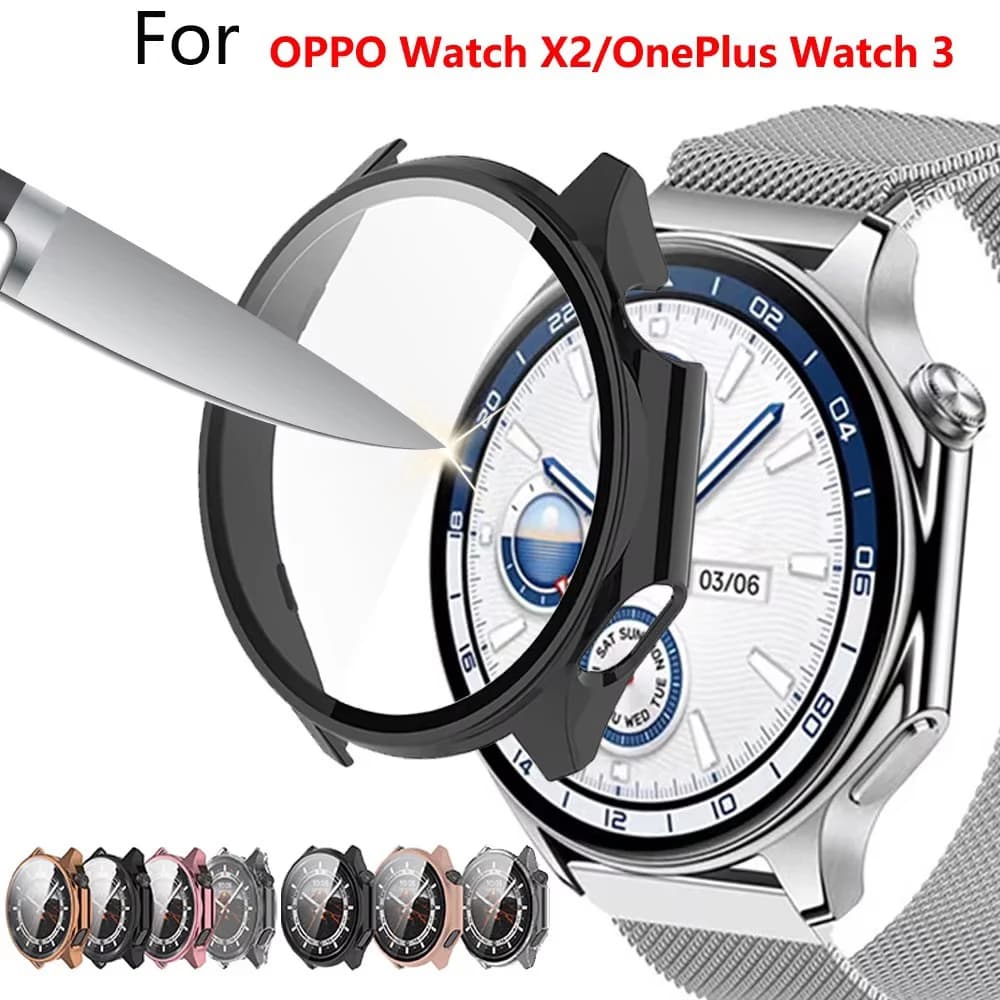 Tempered Glass+PC Cover For Oppo Watch X2 Case Soft TPU All-Around Screen Protector Watch Cases For Oneplus Watch 3 Accessories