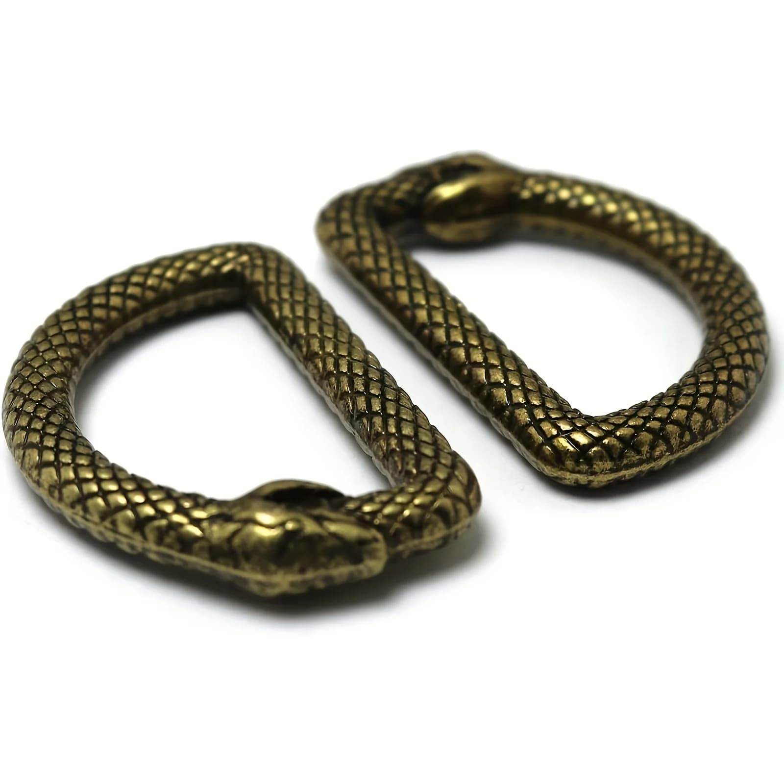 2 anelli a D con motivo a serpente - Connettore chiuso per cinghie di borse e lavori in pelle fai da te