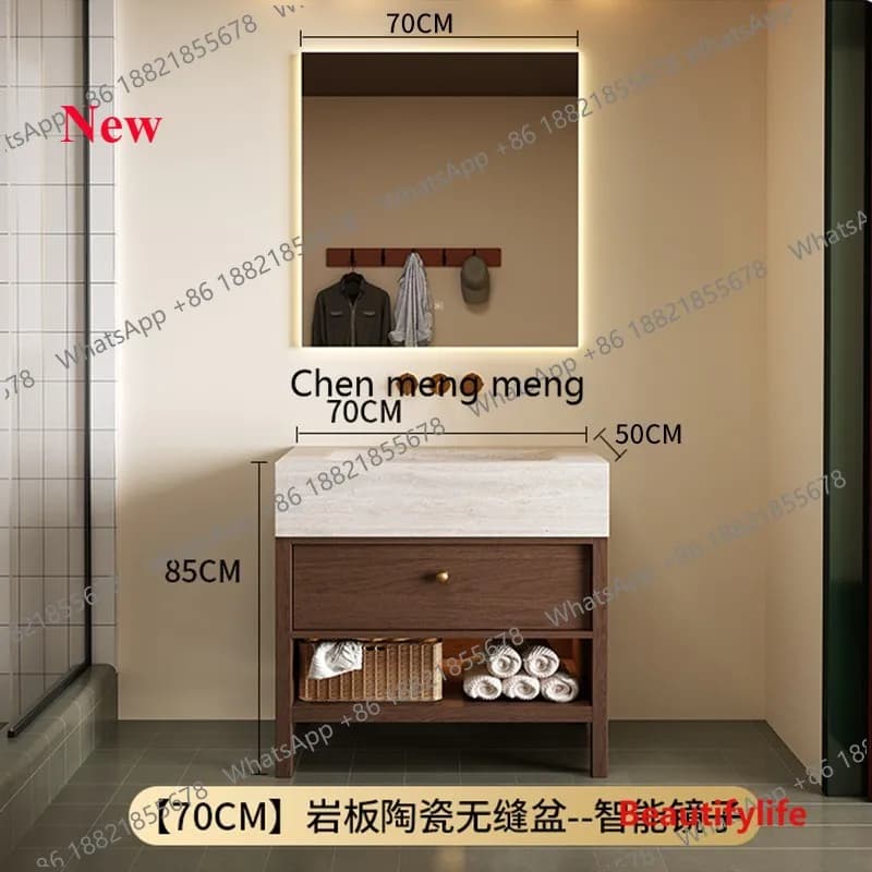 A48 Mobile da bagno moderno Combinazione di ardesia Lavabo integrato Vanity Specchio per WC Bagno Lavandino per lavaggio a mano Lavabo Mobili per lavabo