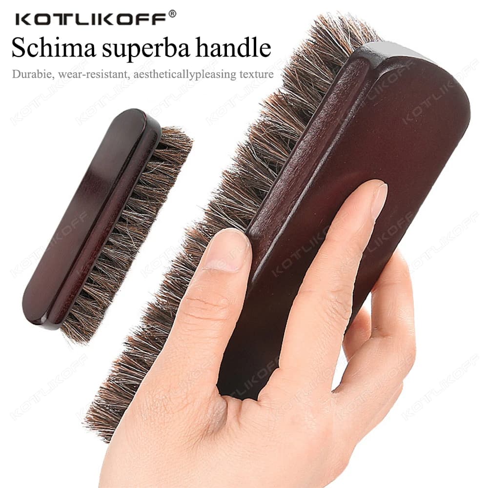 KOTLIKOFF 1/2 Pezzi Spazzola per Lucidatura e Pulizia Dettagliata con Manico, Spazzola in Legno con Crine di Cavallo per la Cura e la Pulizia delle Scarpe in Pelle