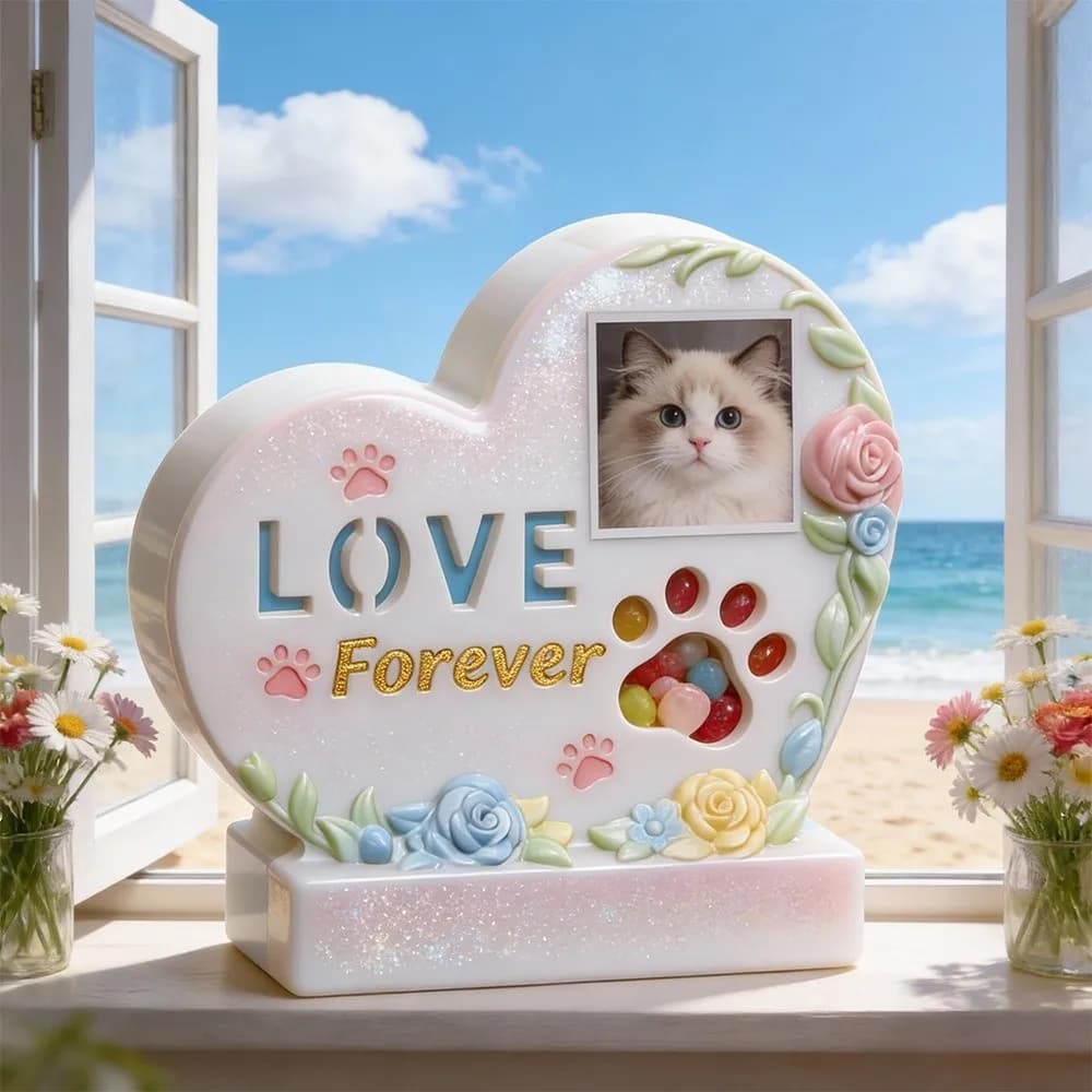 Stampo in silicone per urna commemorativa per animali domestici, design a cuore bianco, stampo per lapide con cornice portafoto, facile da sformare, per artigianato fai da te, monumento commemorativo per animali domestici
