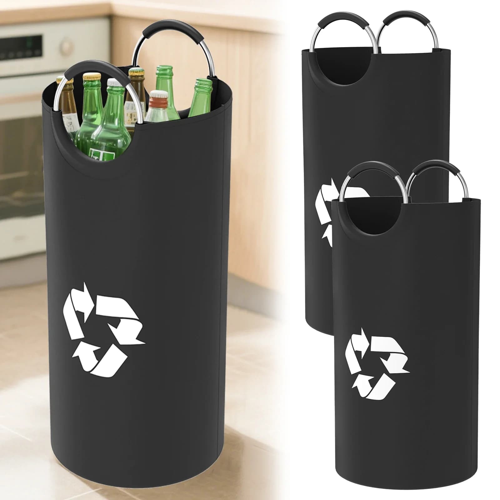 2Pcs 82L Empty Bottle Recycling Bag Large Capacity Bin Oxford Cloth Foldable Bottle Cans Storage Basket With Double Handle